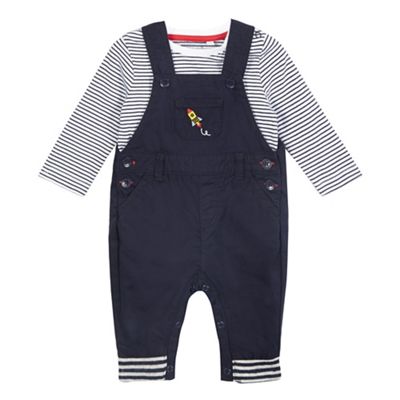 bluezoo Baby boys' navy striped print bodysuit and dungarees set